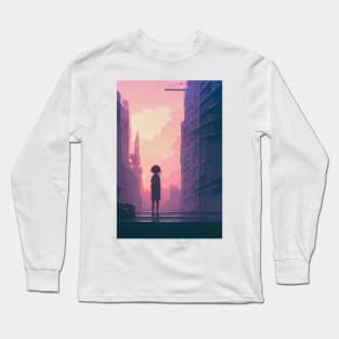 Anime Girl Pink Lofi Scenario Landscape Long Sleeve T-Shirt